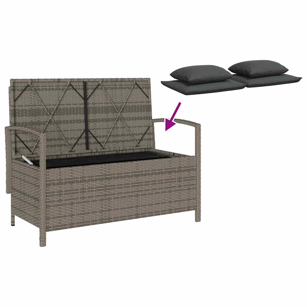 szürke polyrattan kerti tárolópad párnával