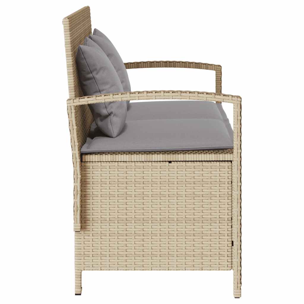 bézs polyrattan kerti tárolópad párnával