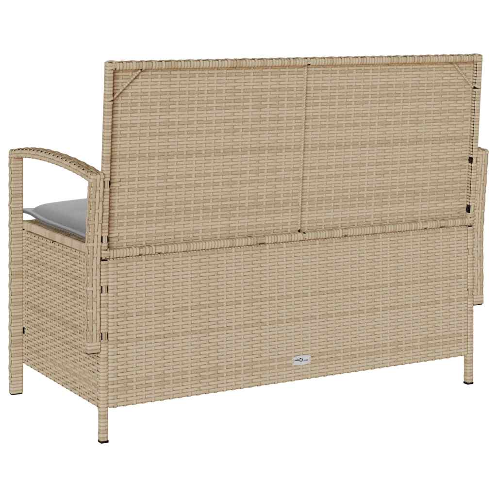 bézs polyrattan kerti tárolópad párnával
