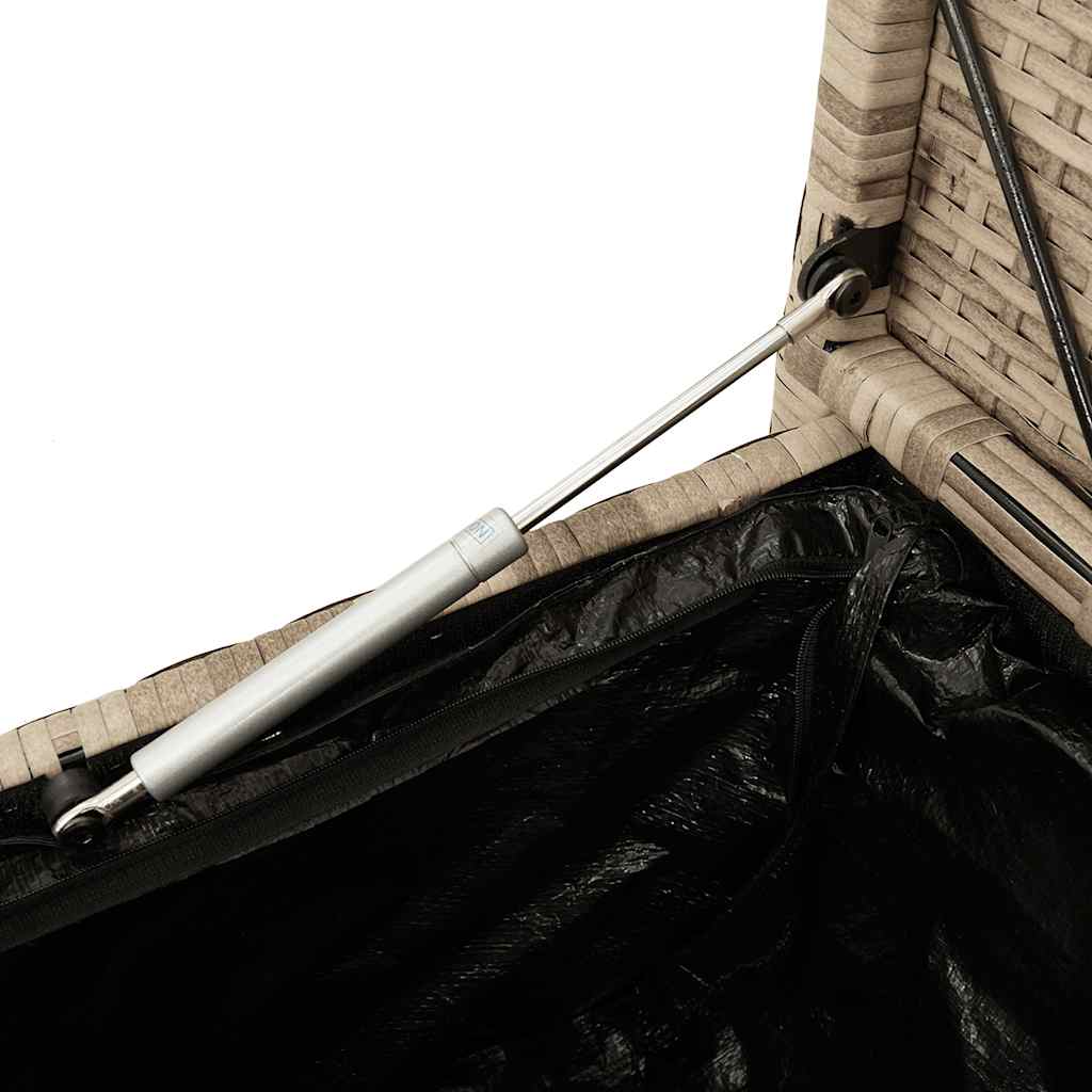 bézs polyrattan kerti tárolópad párnával