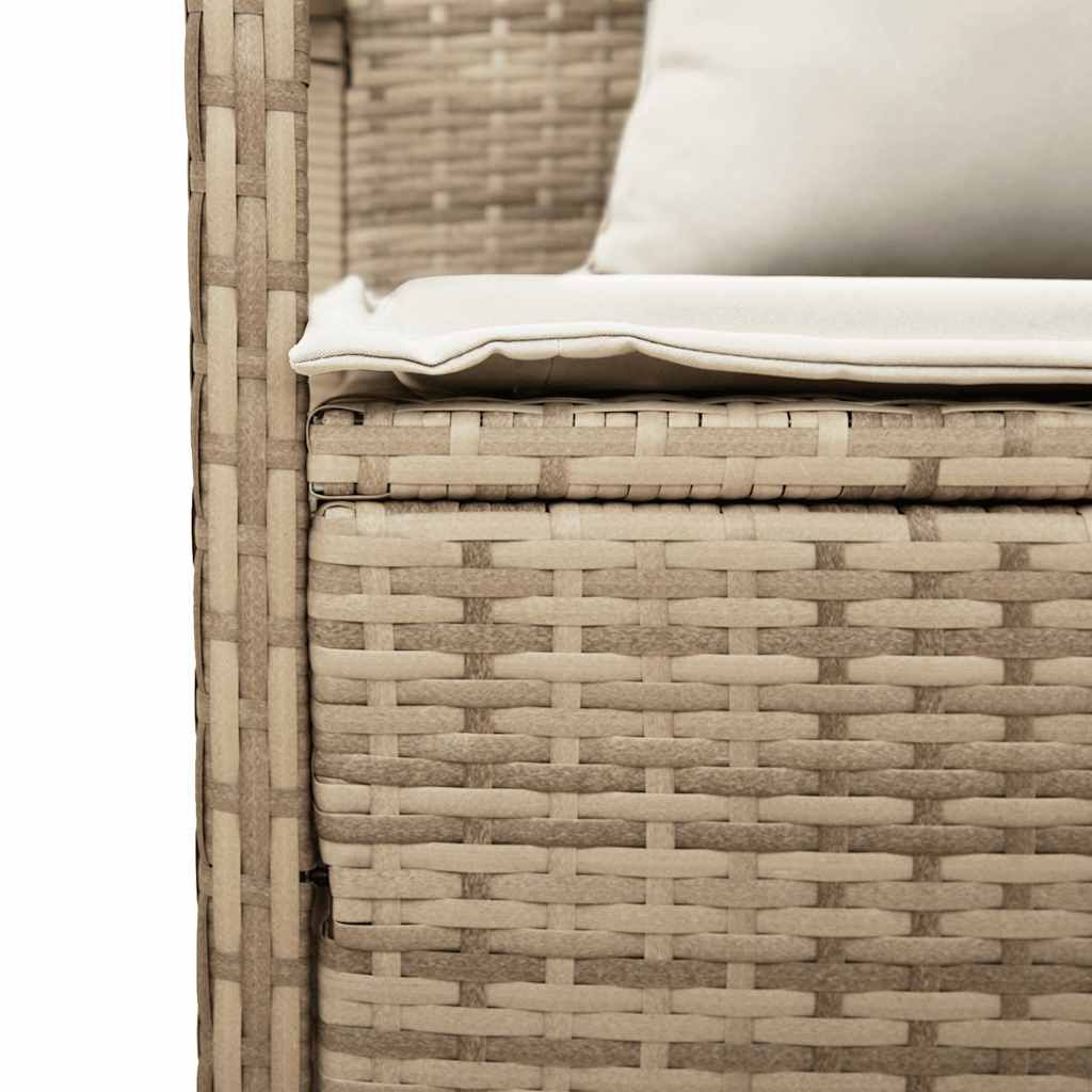 bézs polyrattan kerti tárolópad párnával