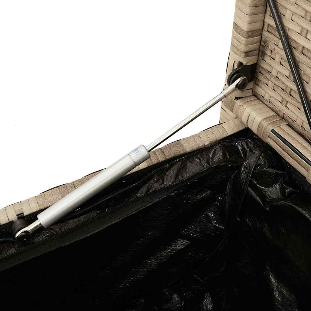 bézs polyrattan kerti tárolópad párnával