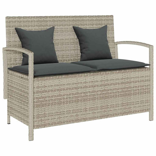 világosszürke polyrattan kerti tárolópad párnával