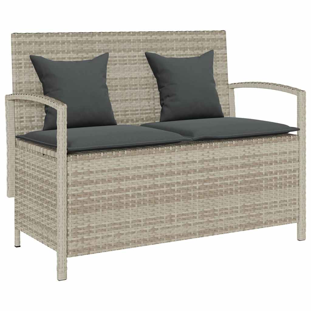 világosszürke polyrattan kerti tárolópad párnával