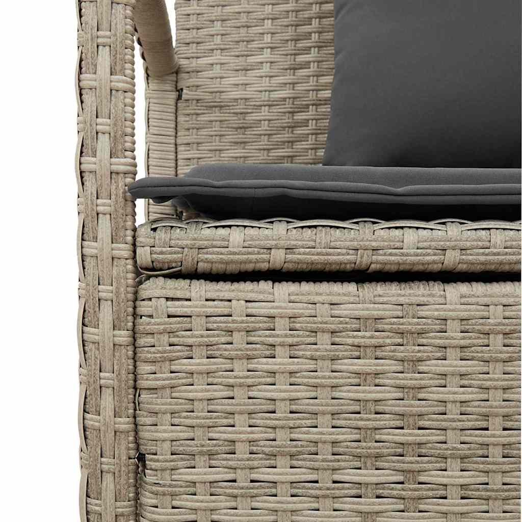 világosszürke polyrattan kerti tárolópad párnával