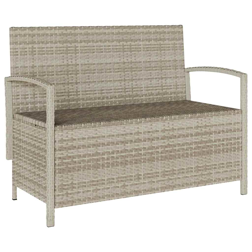 világosszürke polyrattan kerti tárolópad párnával