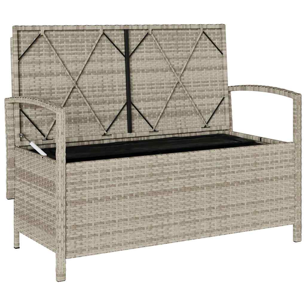 világosszürke polyrattan kerti tárolópad párnával