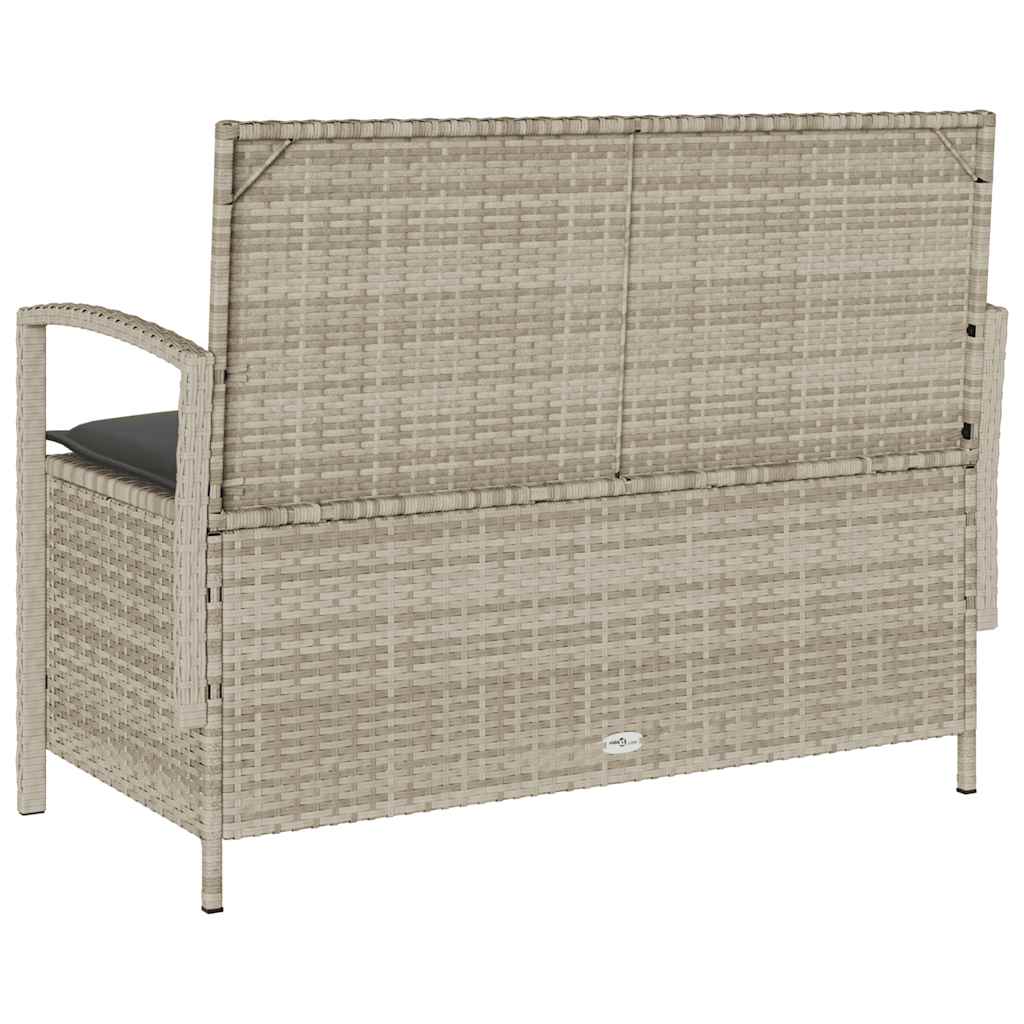 világosszürke polyrattan kerti tárolópad párnával
