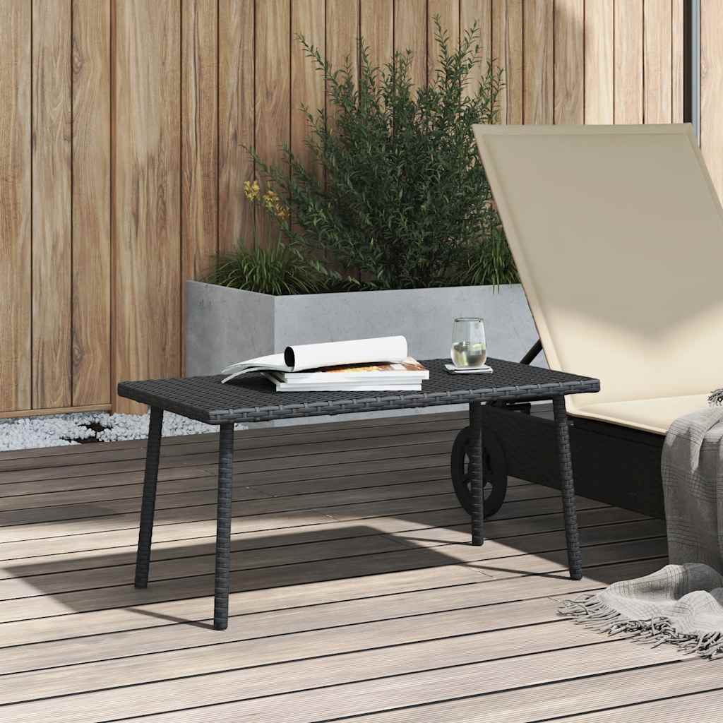 téglalap fekete polyrattan kerti dohányzóasztal 80x40x37cm