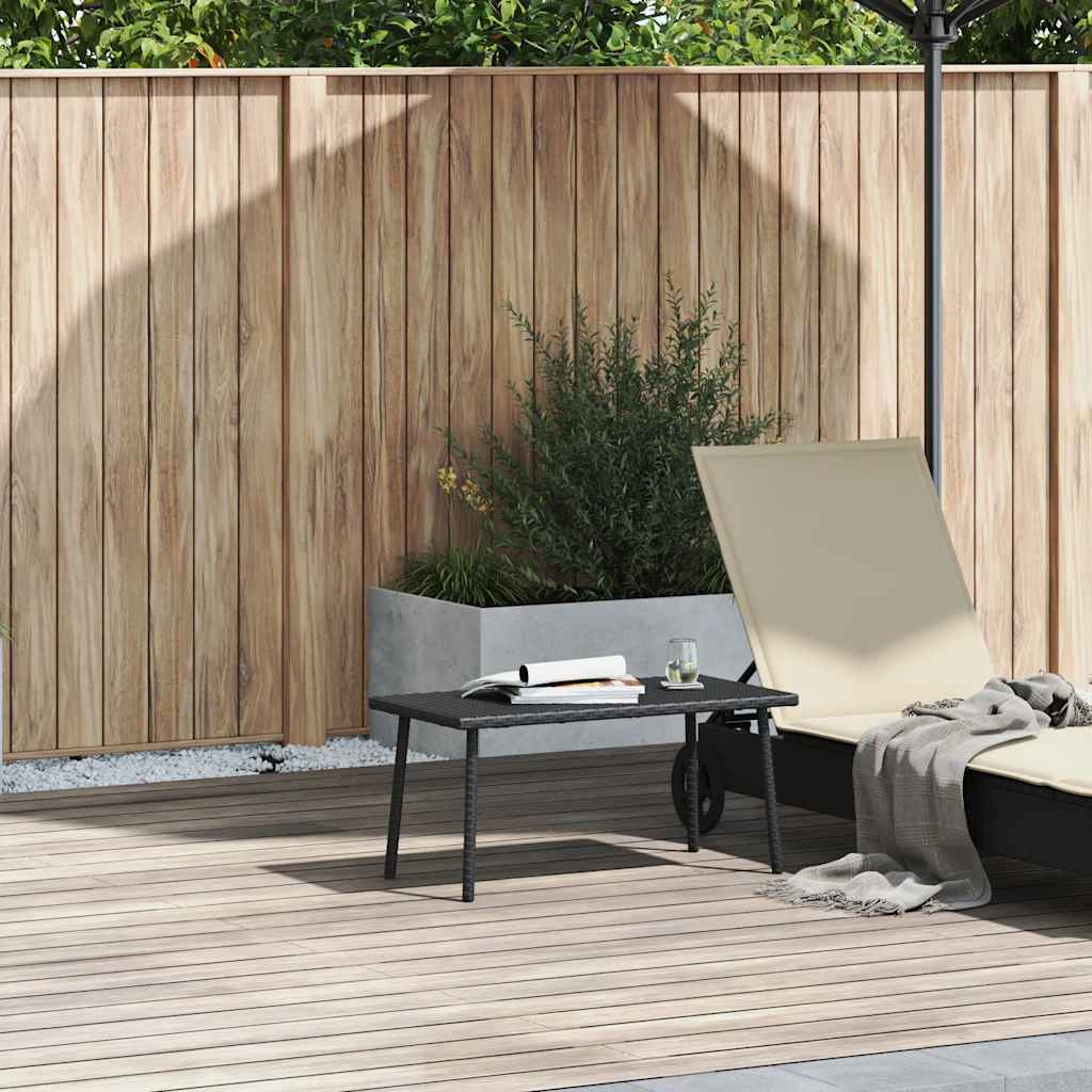 téglalap fekete polyrattan kerti dohányzóasztal 80x40x37cm