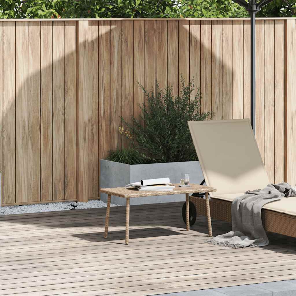 téglalap bézs polyrattan kerti dohányzóasztal 80x40x37cm