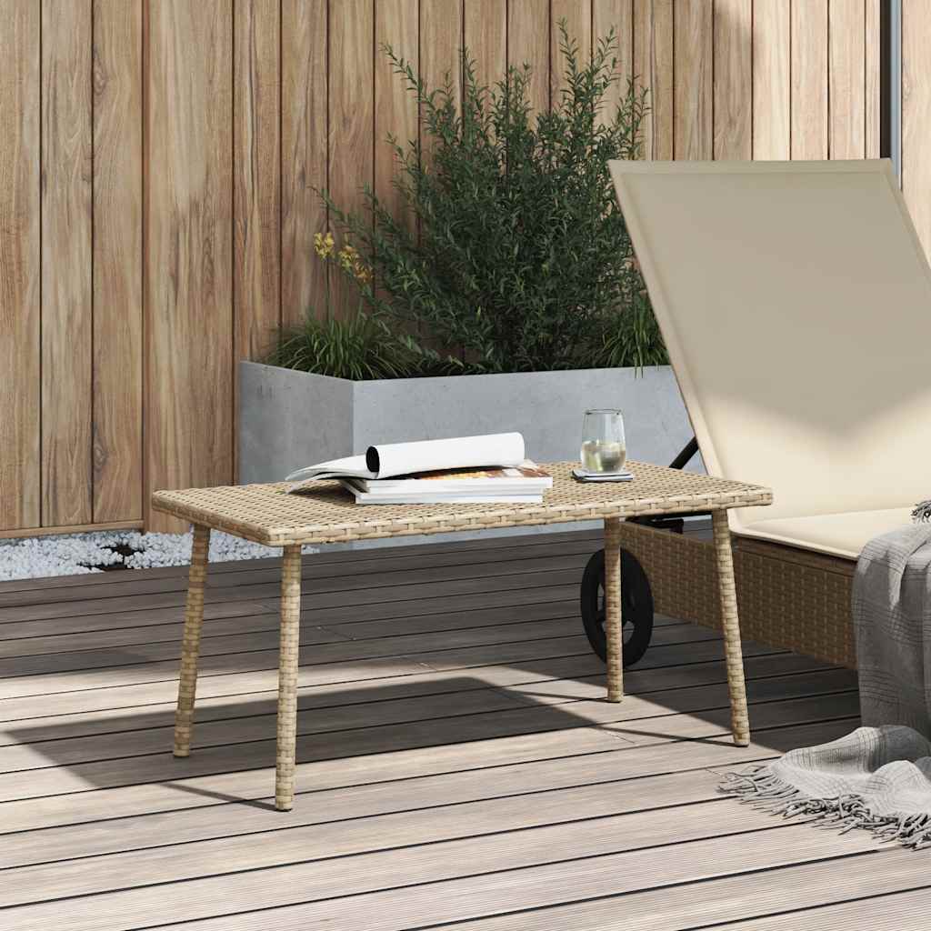 téglalap bézs polyrattan kerti dohányzóasztal 80x40x37cm