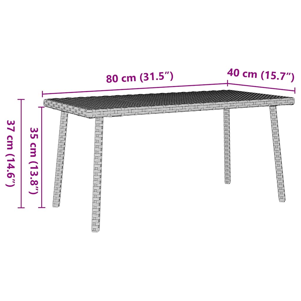 téglalap polyrattan kerti dohányzóasztal 80x40x37cm