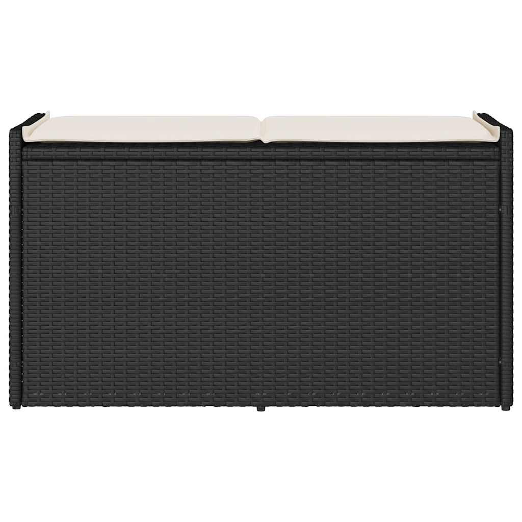 fekete polyrattan kültéri tárolópad párnával 100 cm
