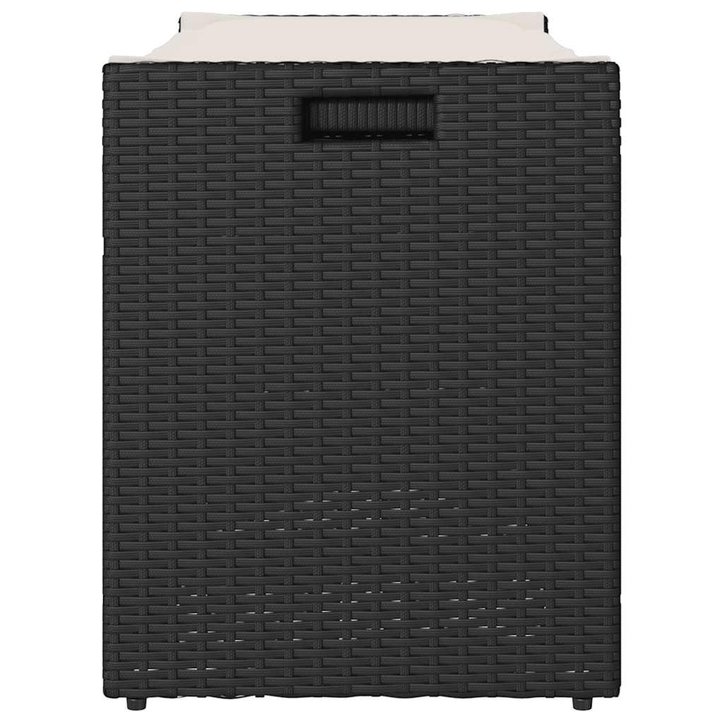 fekete polyrattan kültéri tárolópad párnával 100 cm