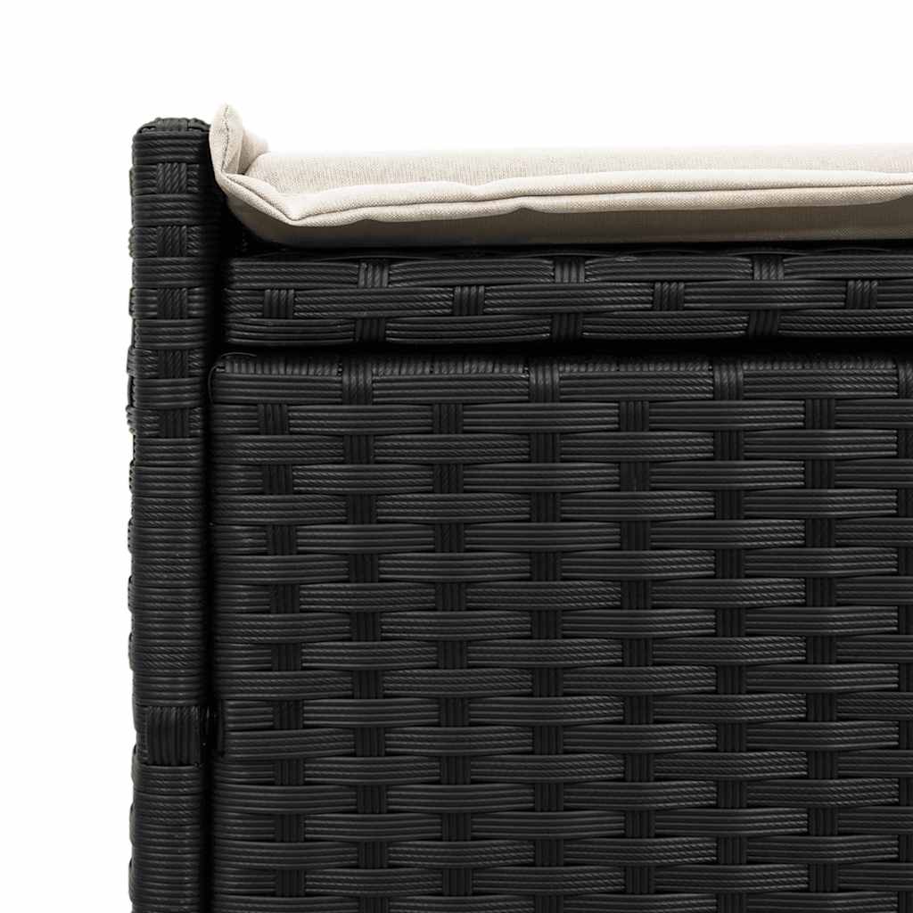 fekete polyrattan kültéri tárolópad párnával 100 cm