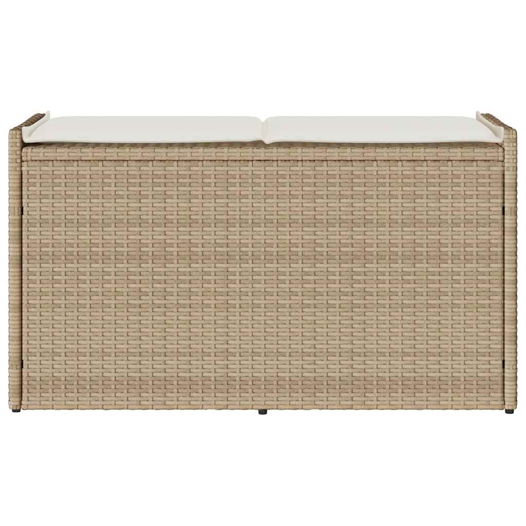 bézs polyrattan kültéri tárolópad párnával 100 cm