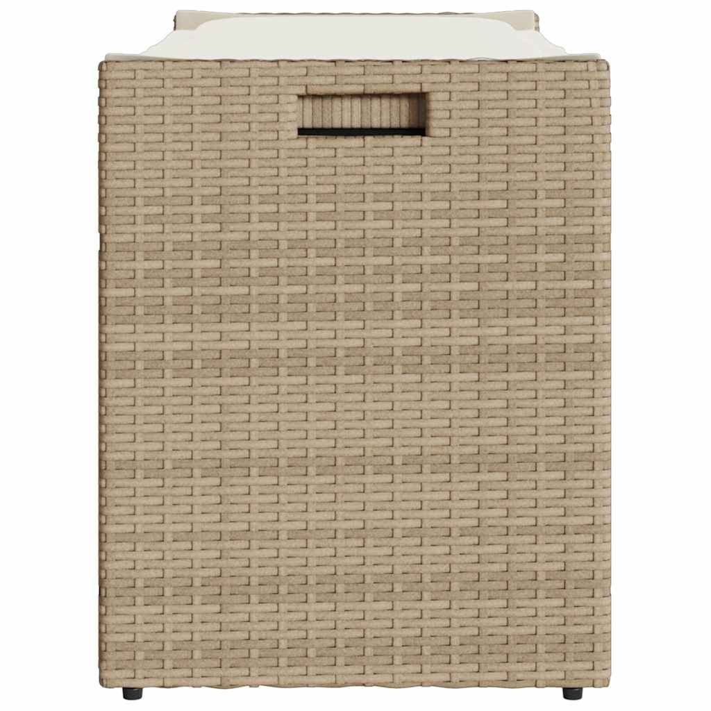bézs polyrattan kültéri tárolópad párnával 100 cm