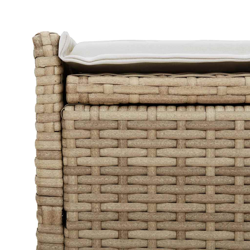 bézs polyrattan kültéri tárolópad párnával 100 cm