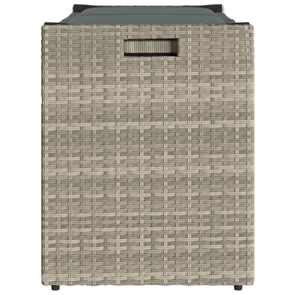 világosszürke polyrattan kültéri tárolópad párnával 100 cm