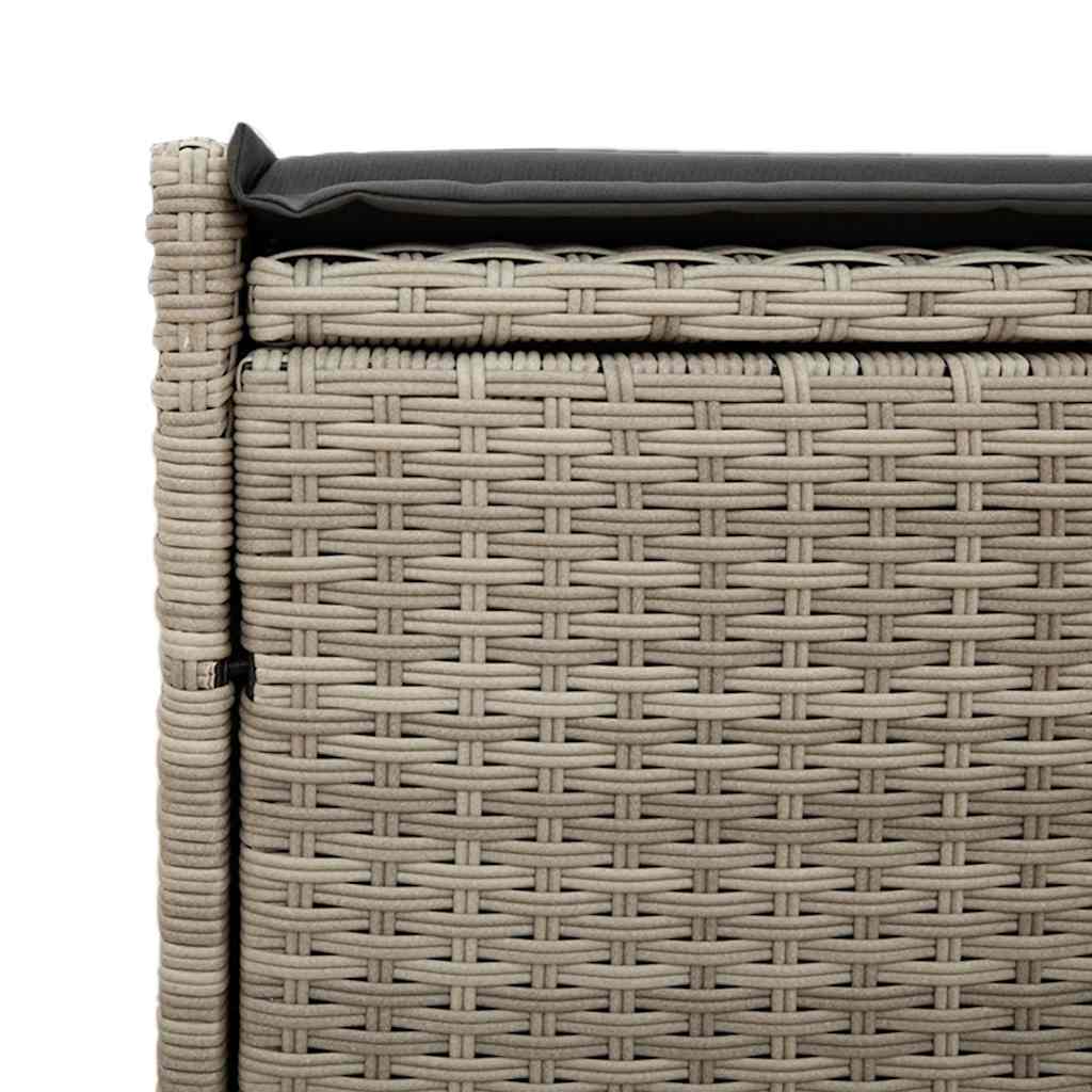 világosszürke polyrattan kültéri tárolópad párnával 100 cm