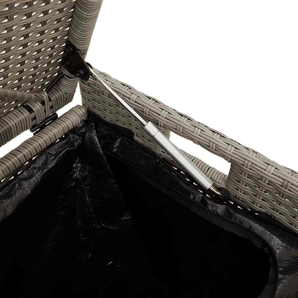 világosszürke polyrattan kültéri tárolópad párnával 100 cm