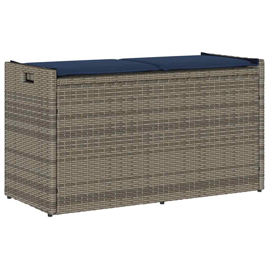 szürke polyrattan kültéri tárolópad párnával 100 cm