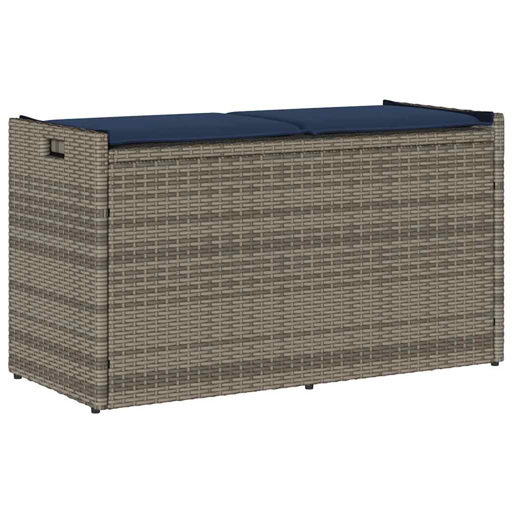 szürke polyrattan kültéri tárolópad párnával 100 cm