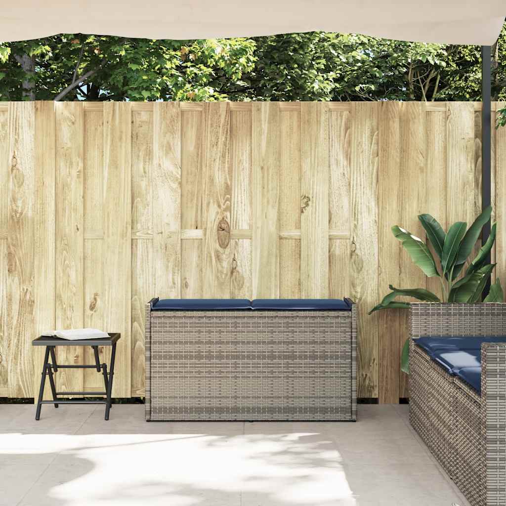 szürke polyrattan kültéri tárolópad párnával 100 cm