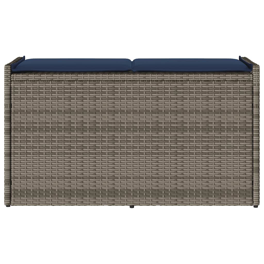 szürke polyrattan kültéri tárolópad párnával 100 cm