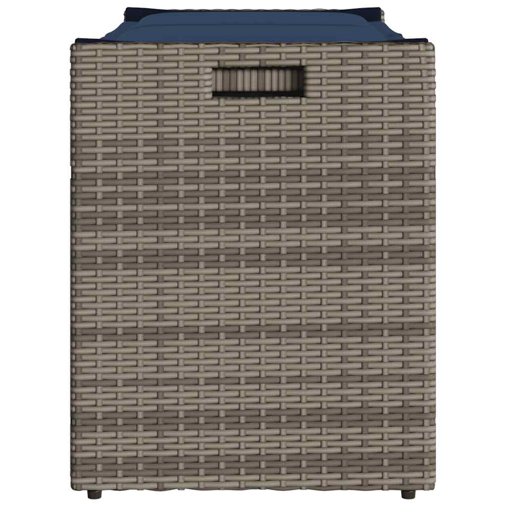 szürke polyrattan kültéri tárolópad párnával 100 cm