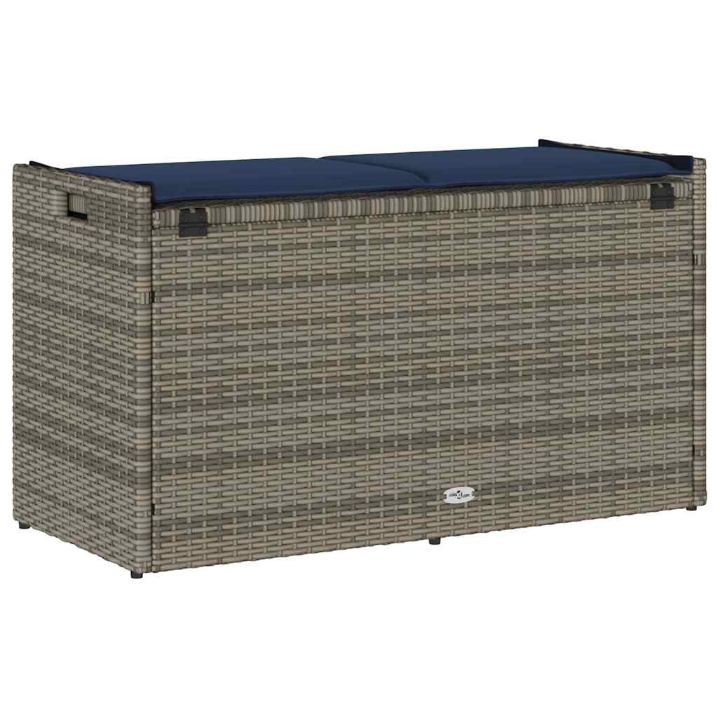 szürke polyrattan kültéri tárolópad párnával 100 cm