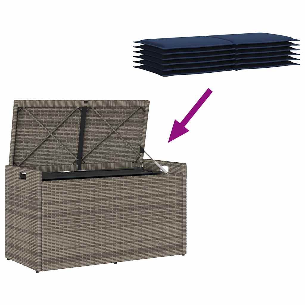 szürke polyrattan kültéri tárolópad párnával 100 cm