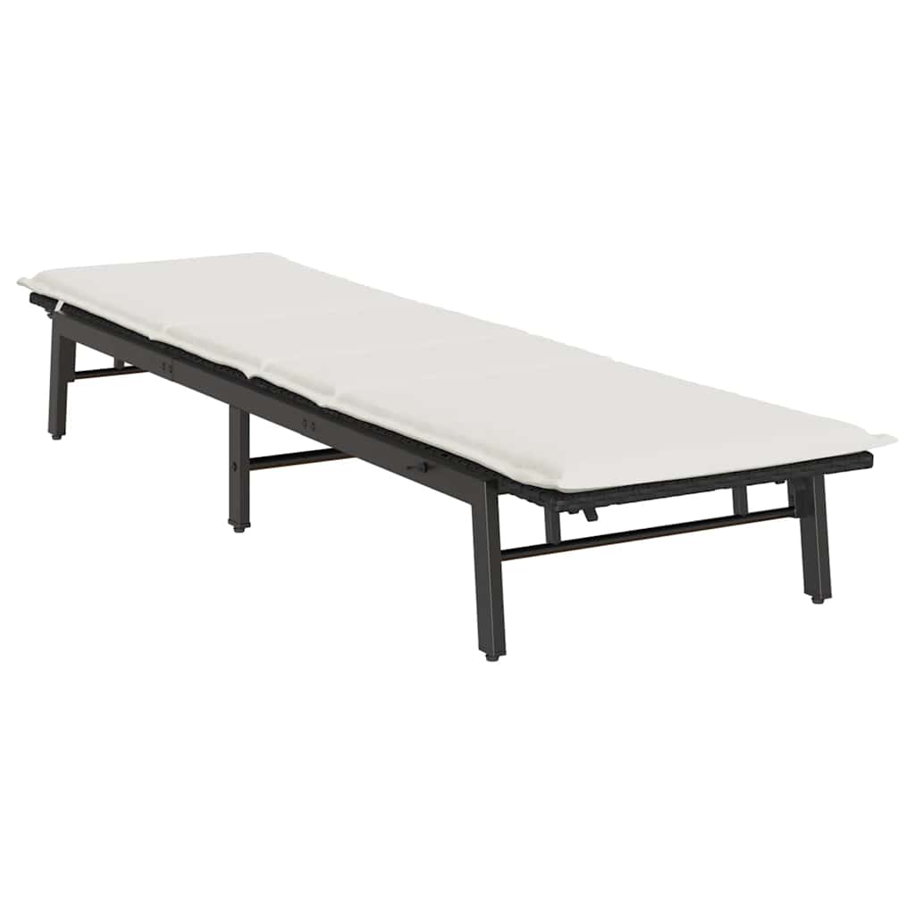 fekete polyrattan napozóágy párnával