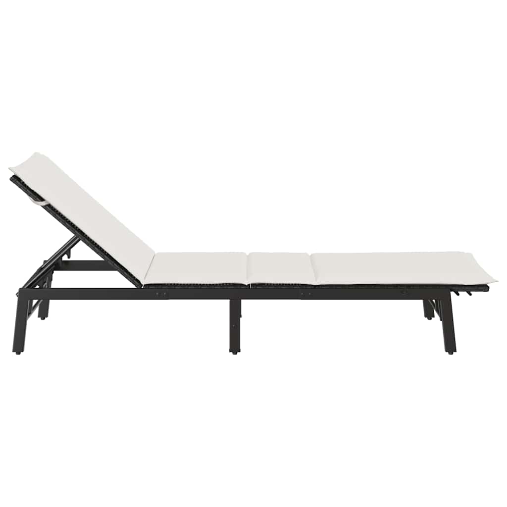 fekete polyrattan napozóágy párnával