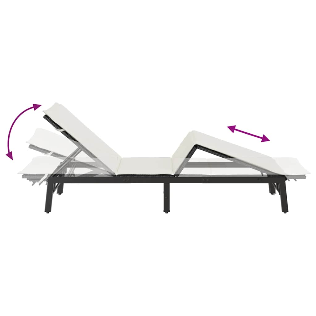 fekete polyrattan napozóágy párnával