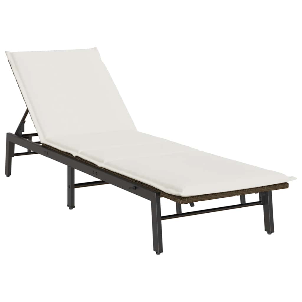 barna polyrattan napozóágy párnával