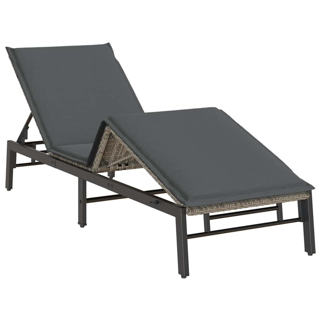 szürke polyrattan napozóágy párnával