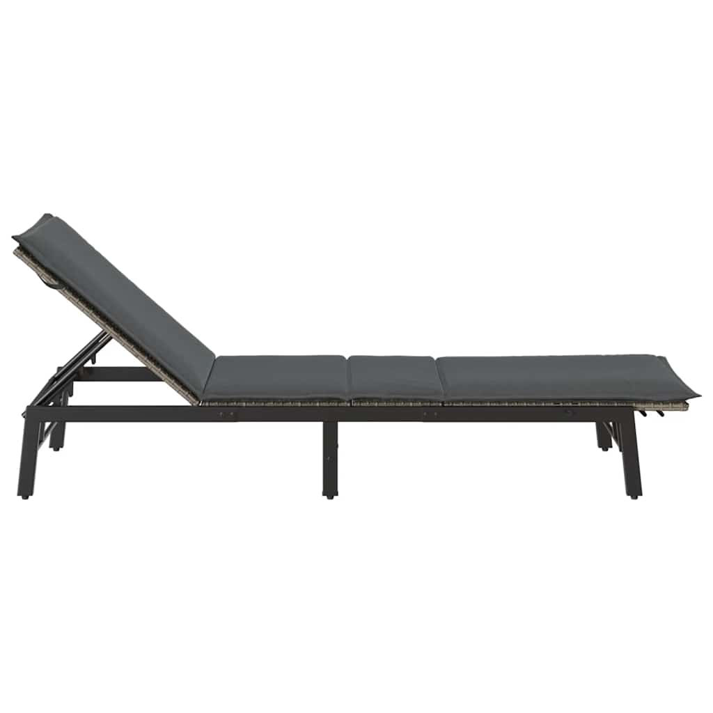 szürke polyrattan napozóágy párnával