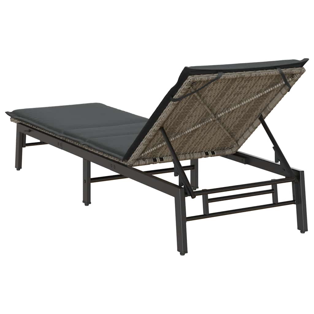 szürke polyrattan napozóágy párnával