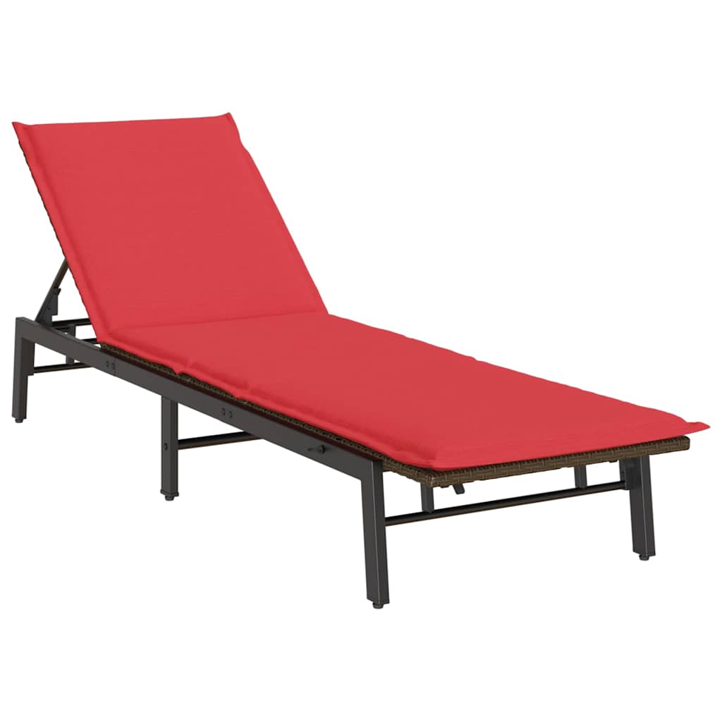 barna polyrattan napozóágy párnával