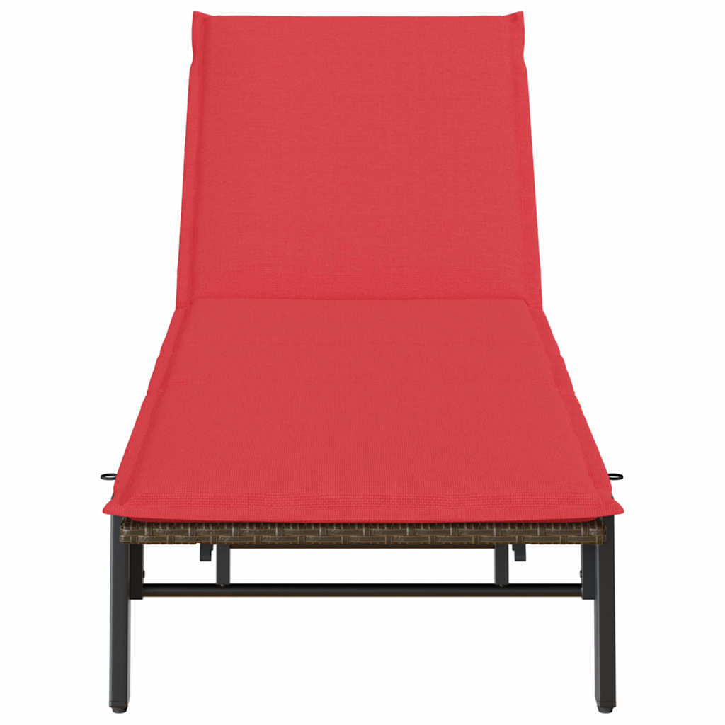 barna polyrattan napozóágy párnával