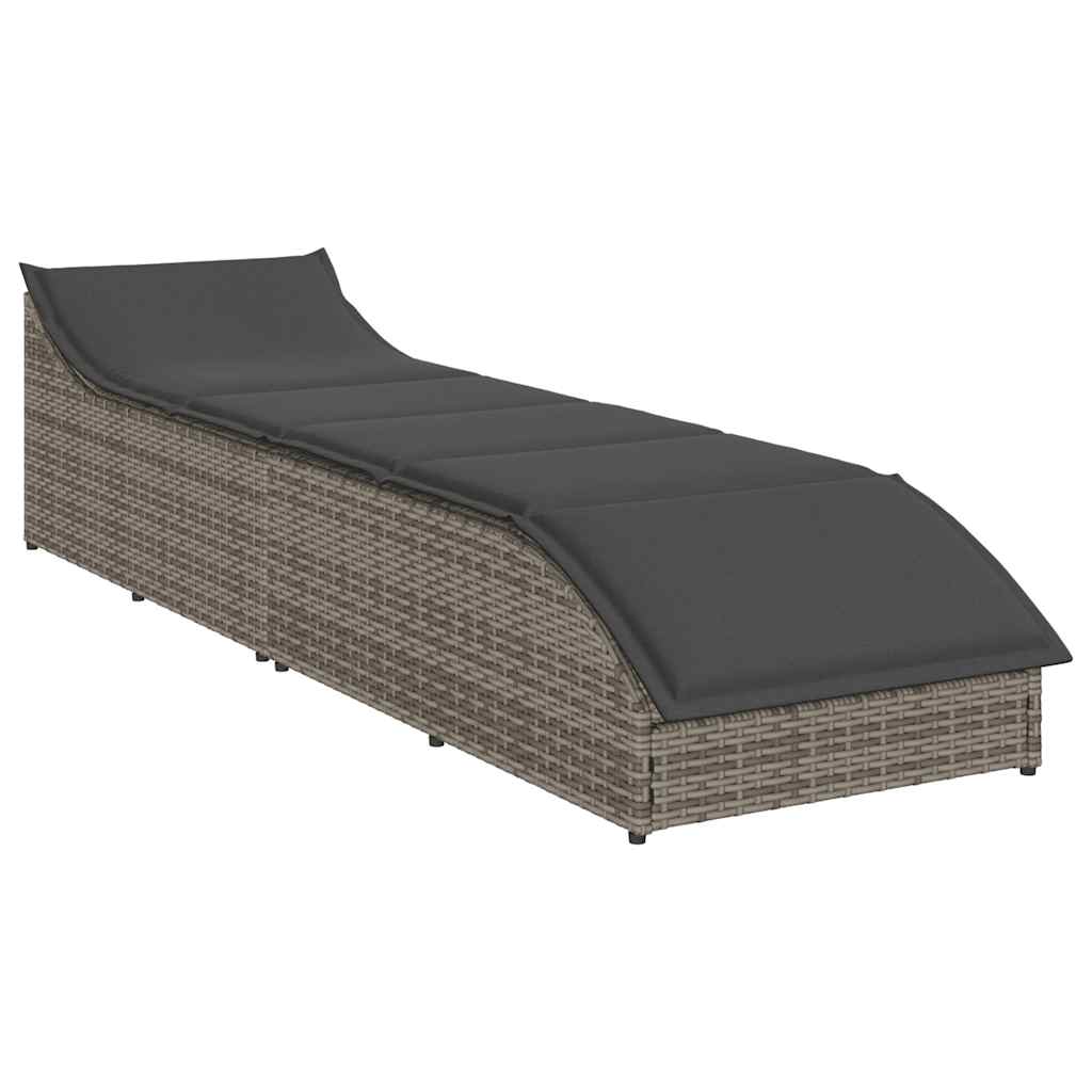 összecsukható napozóágy párnával és tárolóval szürke polyrattan