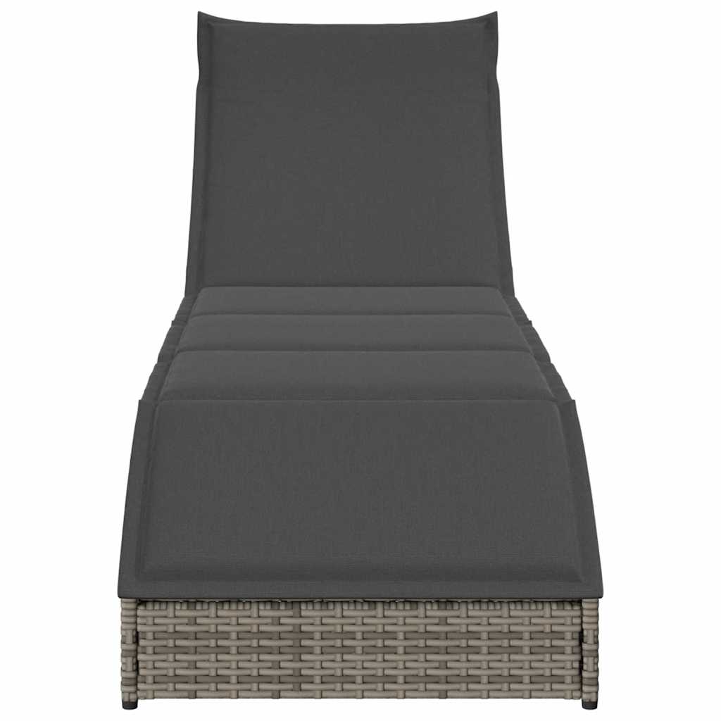 összecsukható napozóágy párnával és tárolóval szürke polyrattan