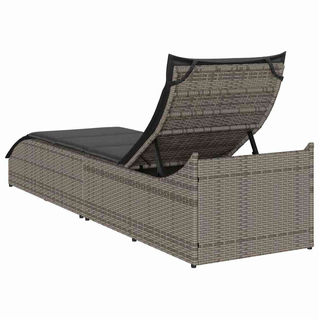 összecsukható napozóágy párnával és tárolóval szürke polyrattan