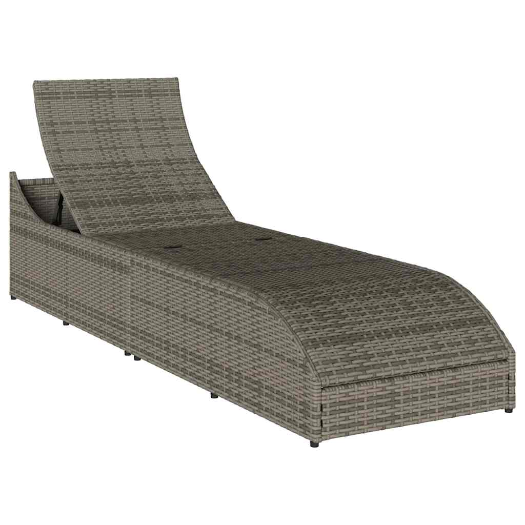 összecsukható napozóágy párnával és tárolóval szürke polyrattan