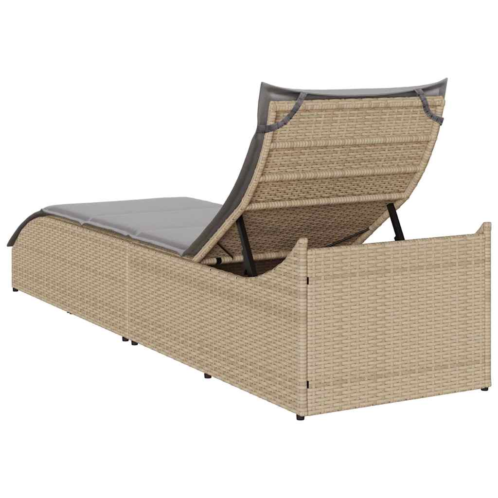 összecsukható napozóágy párnával és tárolóval bézs polyrattan
