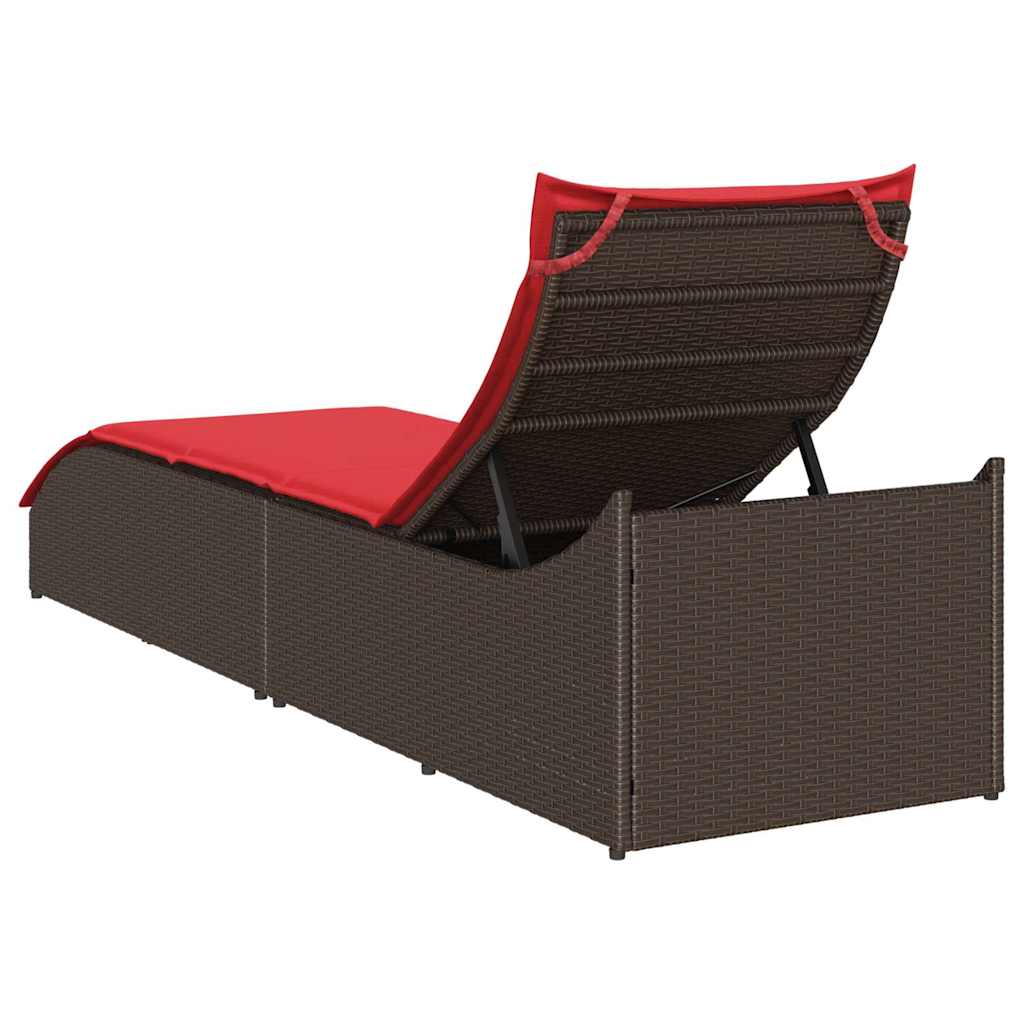 összecsukható napozóágy párnával és tárolóval barna polyrattan