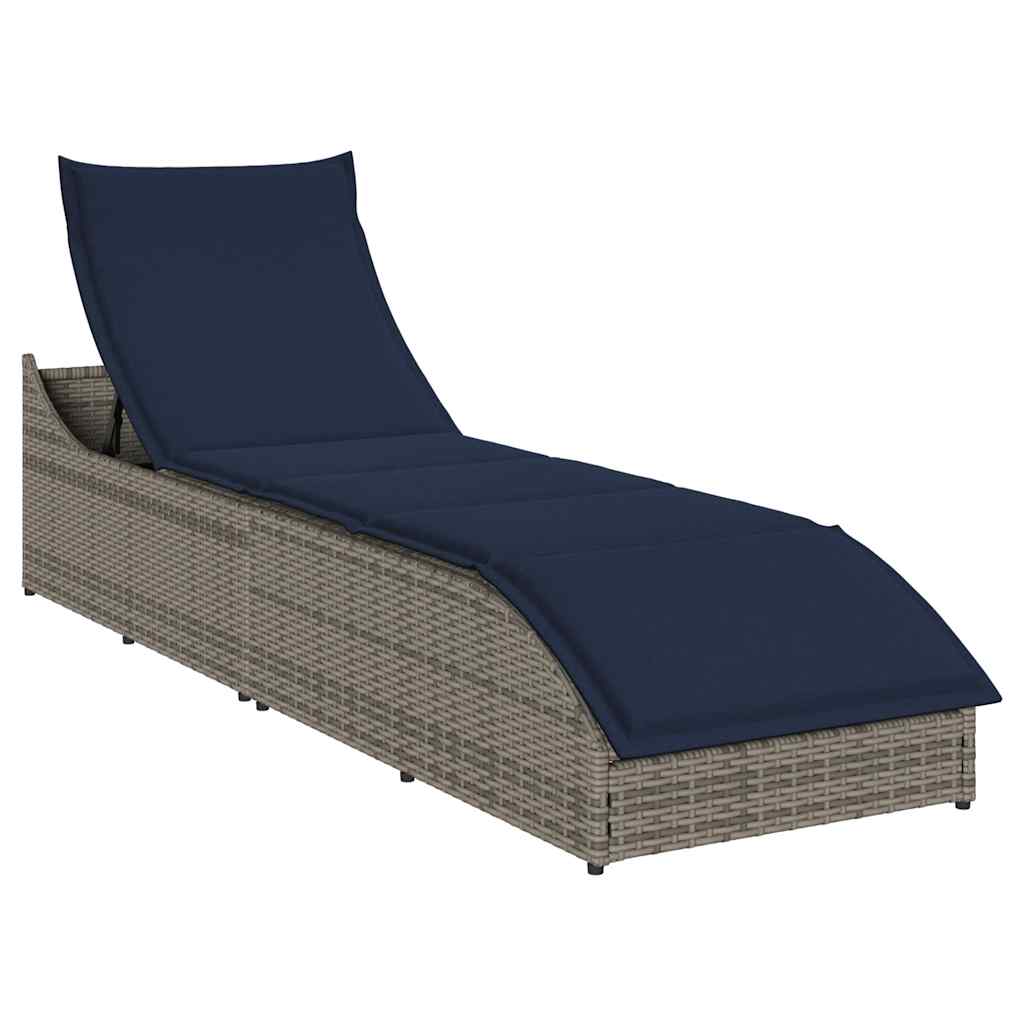 összecsukható napozóágy párnával és tárolóval szürke polyrattan