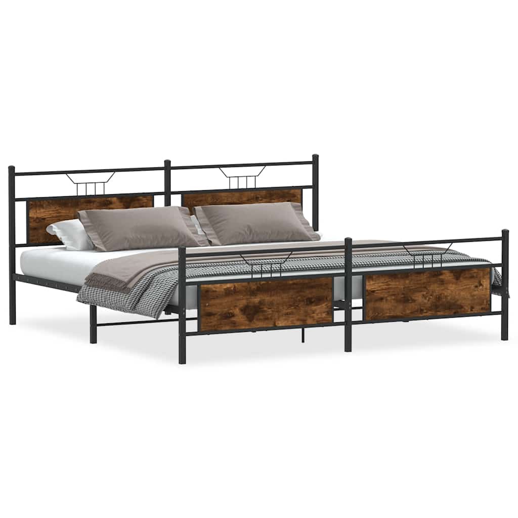 füstös tölgy színű fém ágykeret matrac nélkül 200 x 200 cm